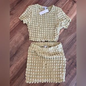 Urban Outfitters cropped tee with mini skirt outfit set. Green, size small.